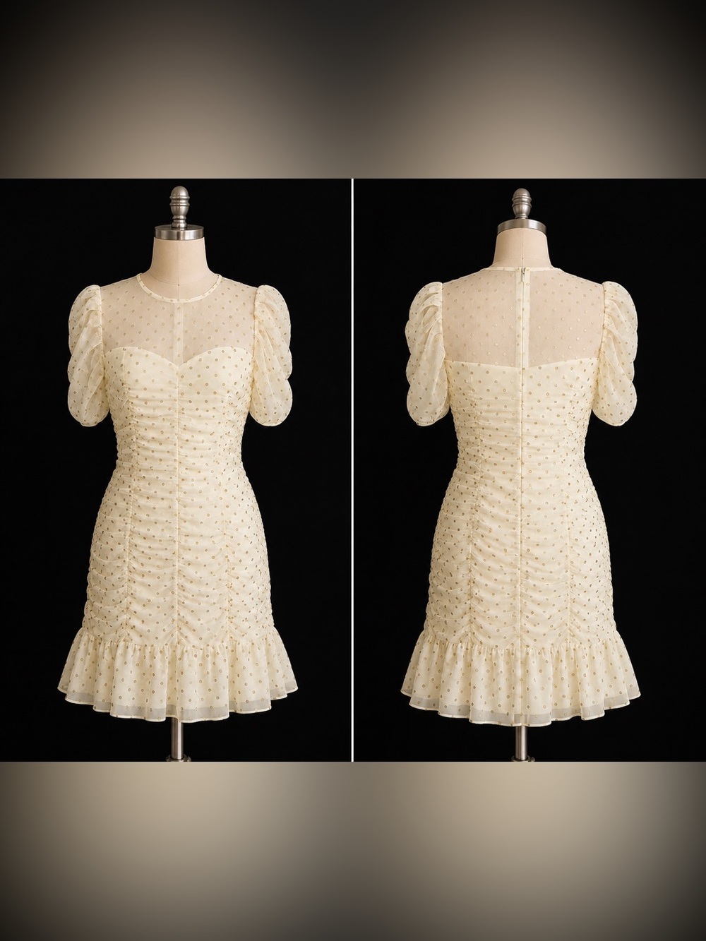 Endless Rose NWT Ivory Swiss Dot Puff Sleeve Ruffle Hem Mini Dress